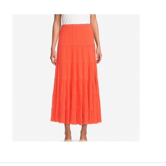 Johnny Was Tiered Rayon Maxi Skirt in Vibrant Orange Size Small - Picture 1 of 6